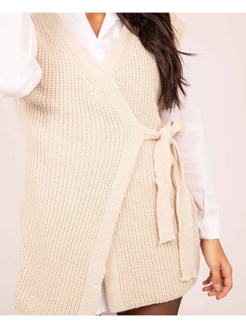 Gilet long sans manches KLAIRE   Beige