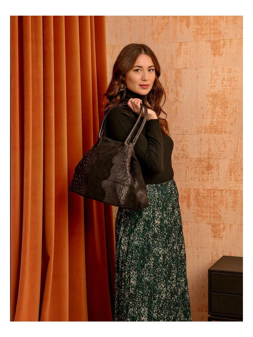 Sac cabas cuir croco DL ALICE   Noir