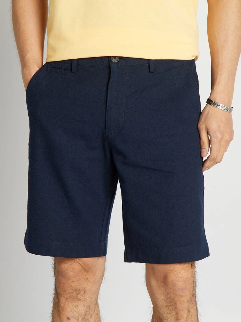 Bermuda en lin mélangé   bleu marine