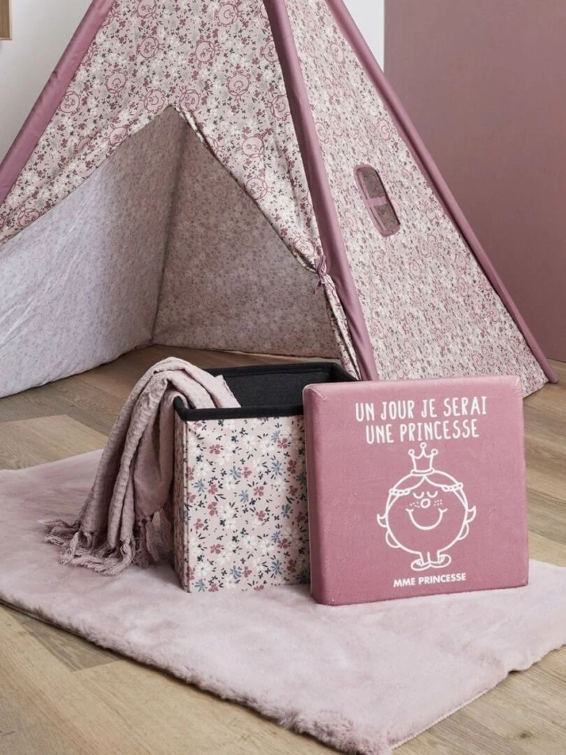 Coffre pouf pliable Madame Princesse   Rose