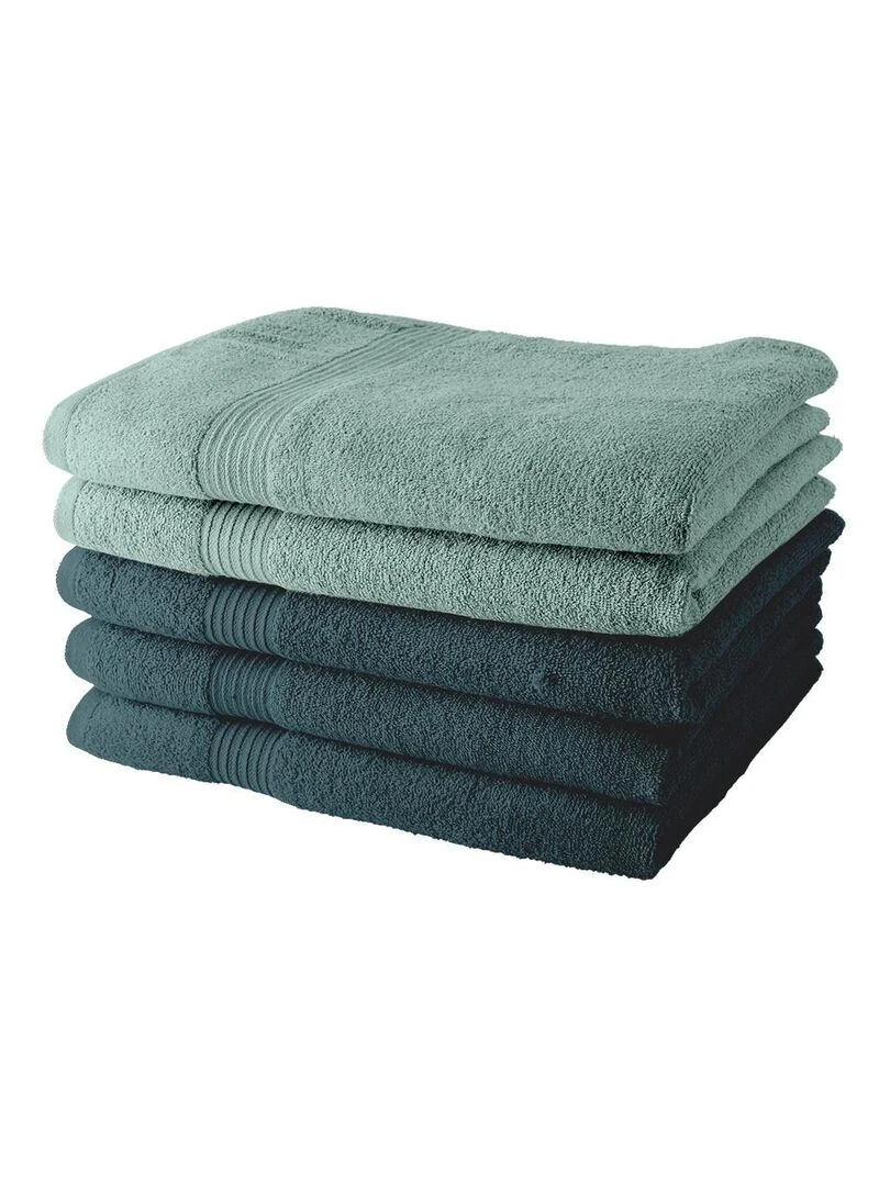 Lot de 5 Draps de Bain coton uni ESSENTIAL Bleu pétrole