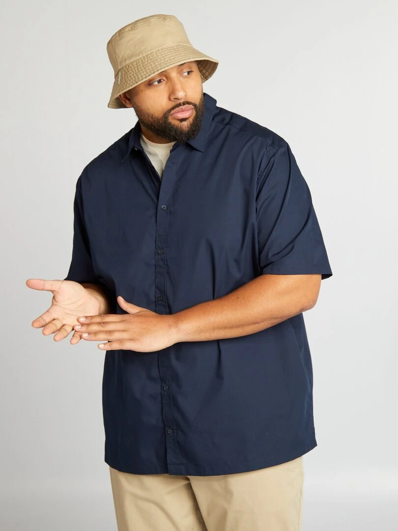 Chemise en popeline manches courtes   Bleu marine
