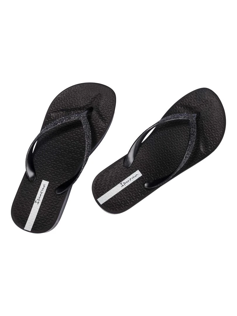 Tong Compensées à Enfiler Ipanema Mesh Chic Plat   Noir