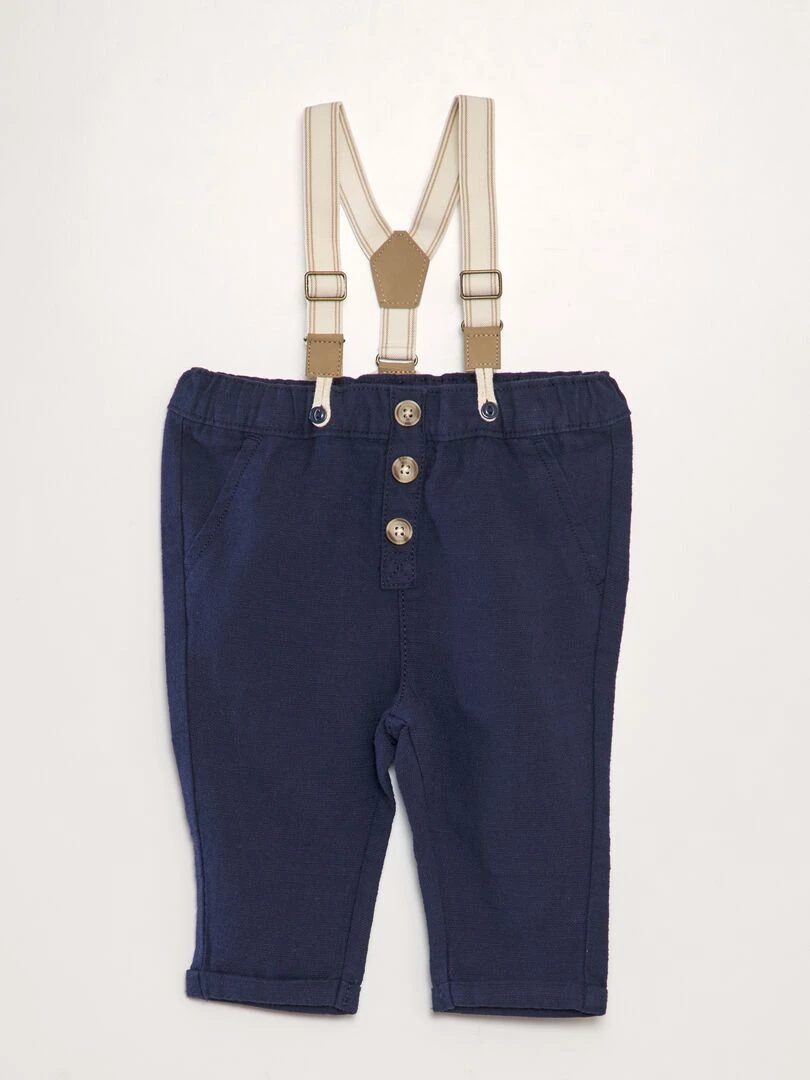 Pantalon chino en lin avec bretelles Marine
