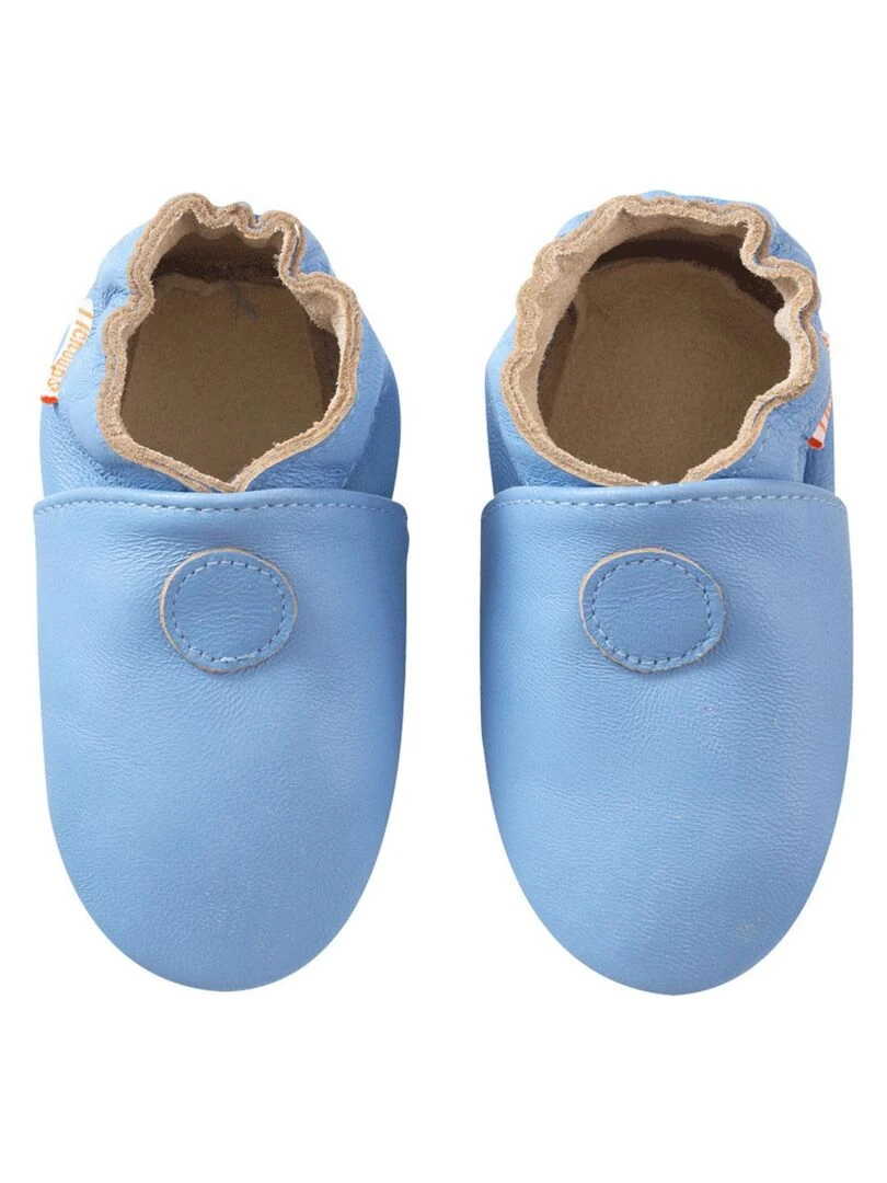 Chaussons bébé cuir souple Uni Bleu Bleu