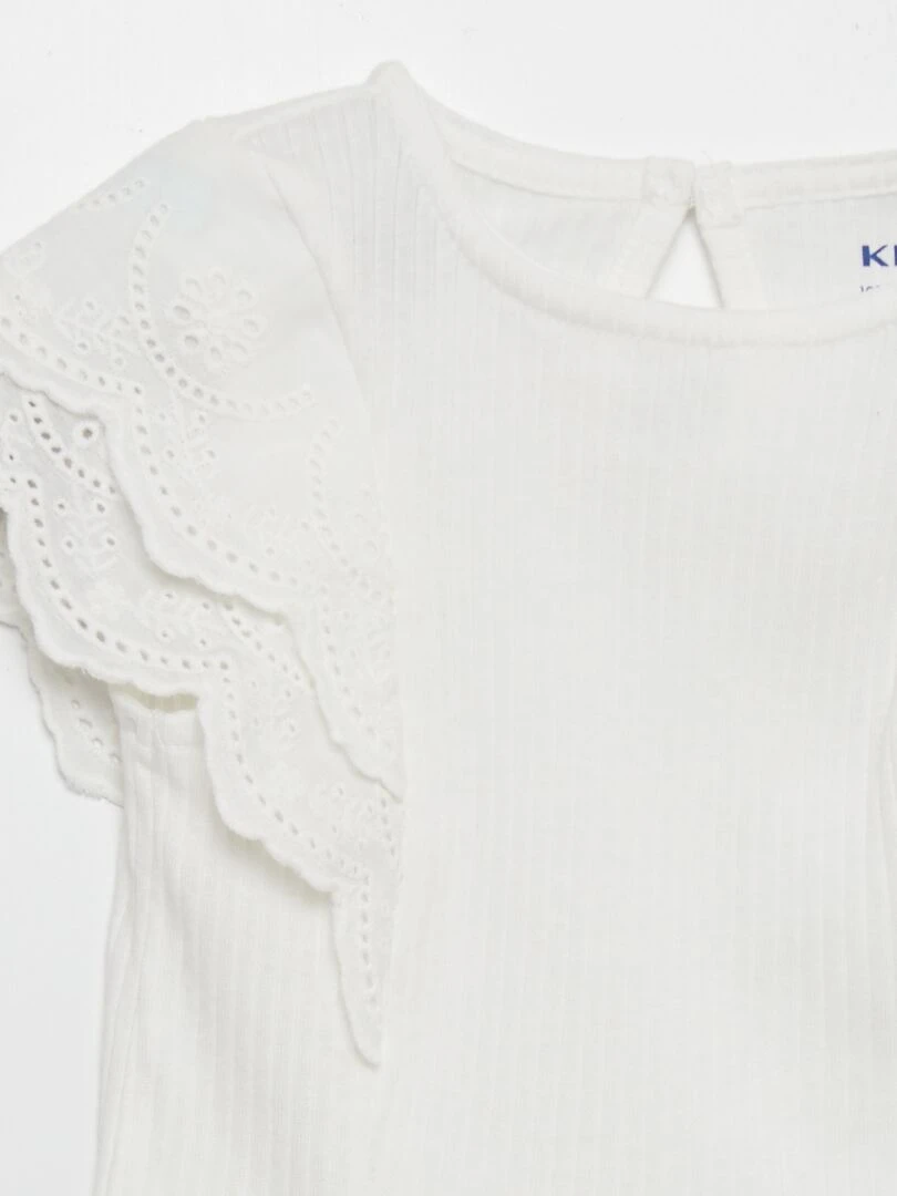 T shirt côtelé avec broderies anglaises   blanc