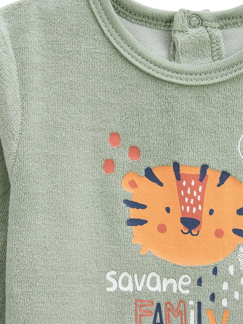 Pyjama bébé en velours Savane Family   Kaki