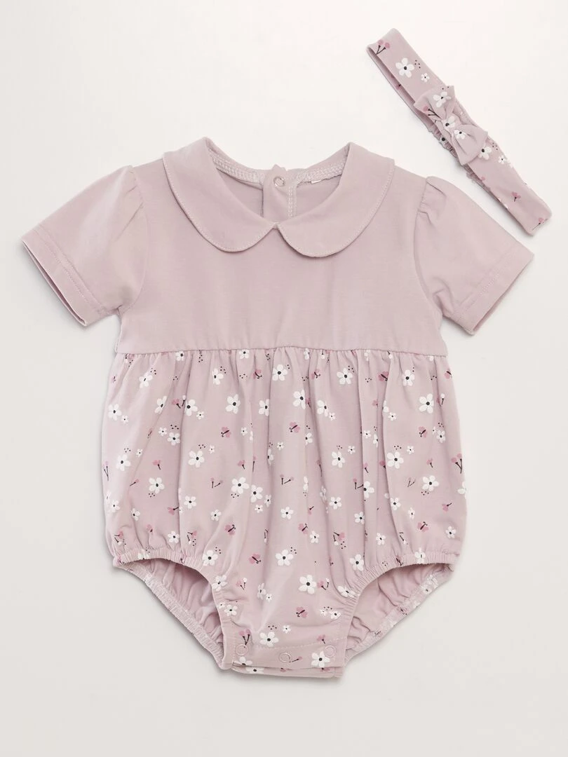 Ensemble barboteuse + bandeau 2 pièces Rose