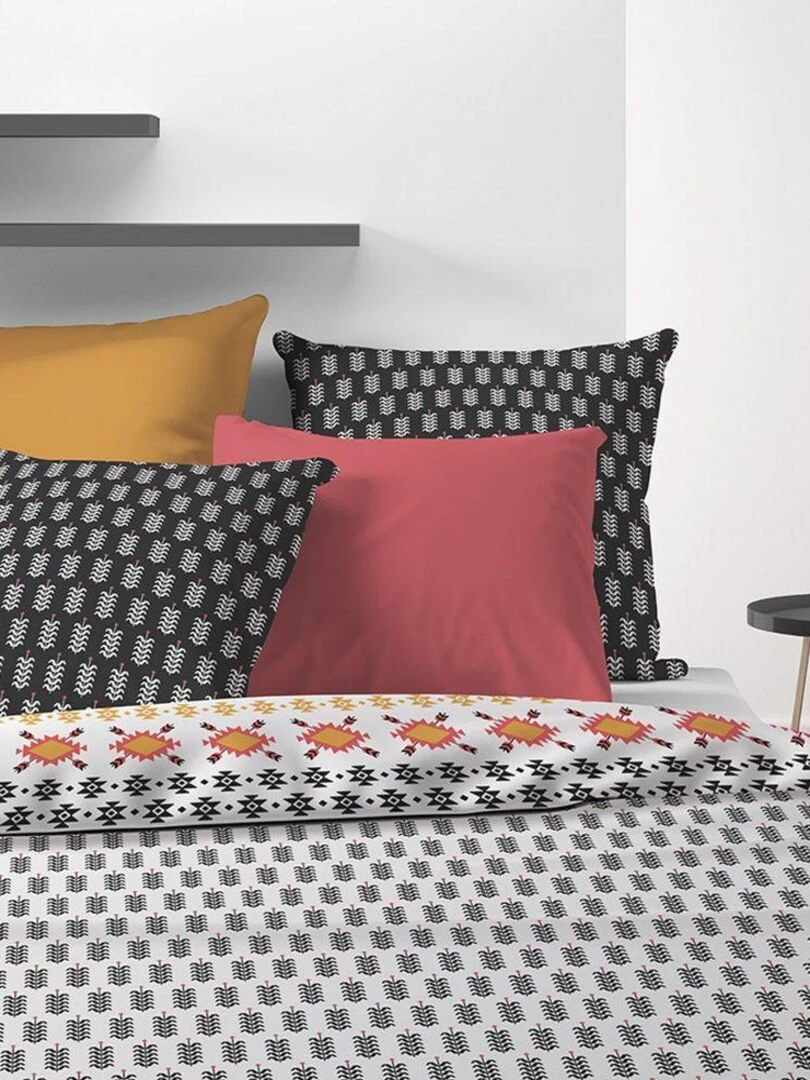 Housse de couette 220x240 cm + 2 taies d'oreiller 65x65 cm Coton Loya   Noir