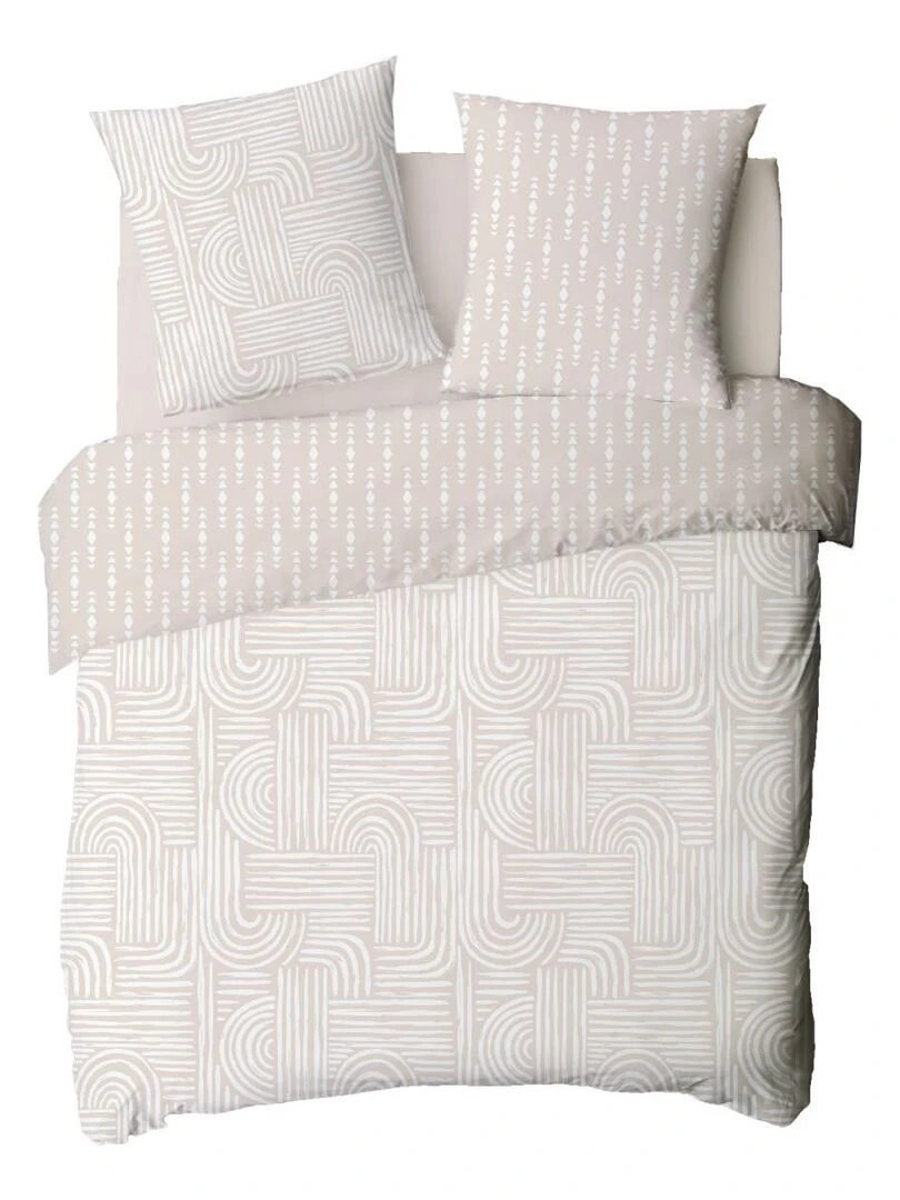 Future Home   Parure de lit 2 personnes en coton 57 fils imprimé beige   Beige