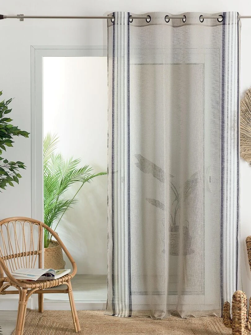 Voilage uni avec rayures fantaisies Beige clair