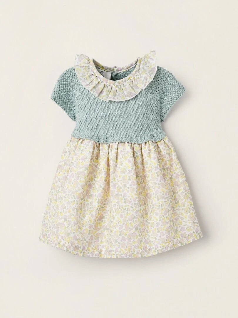Robe Combinée Florale pour Nouveau Née manches courtes Blanc