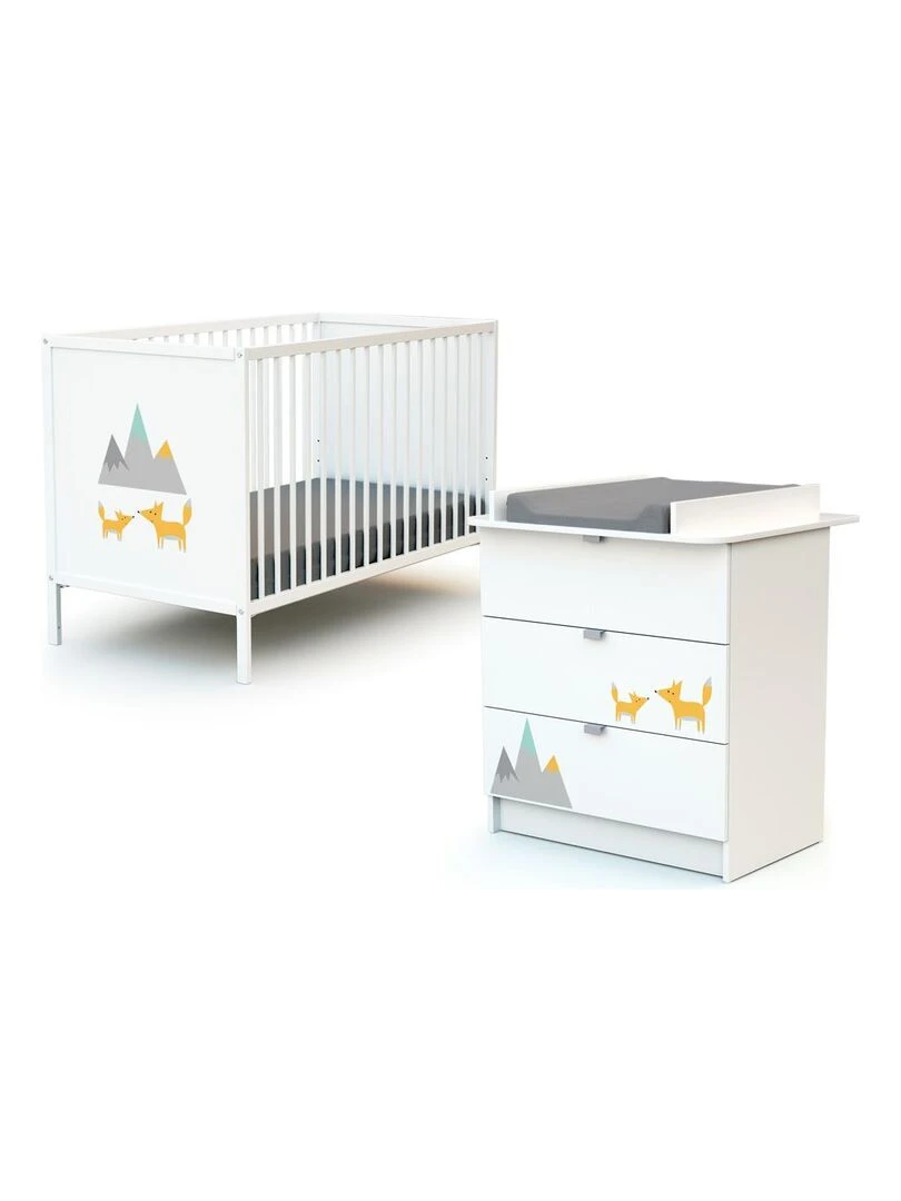 WEBABY   Commode à langer   Blanc Orange Gris