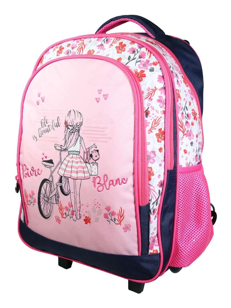BAGTROTTER Sac à dos à roulettes 43 cm Poivre Blanc Rose Vélo Rose