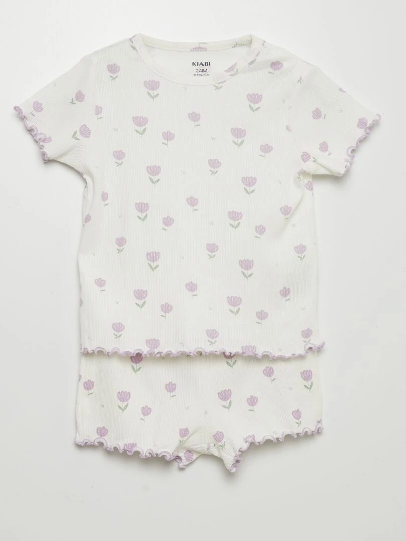 Ensemble T shirt + short de pyjama 2 pièces Blanc