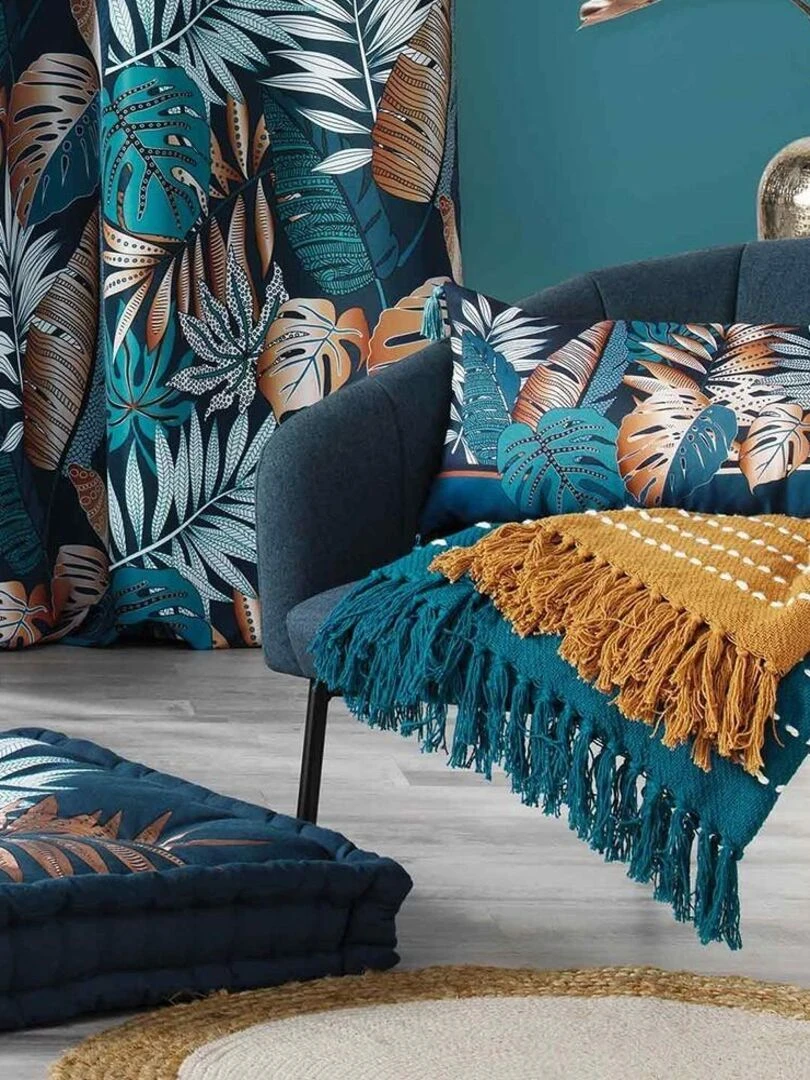 Coussin pompons 30x50 cm Alianor Bleu