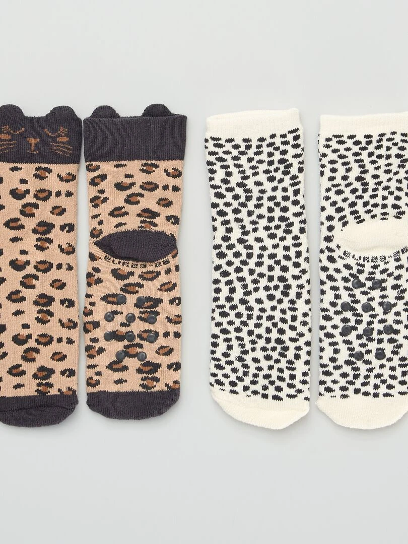 Lot de 2 paires de chaussettes antidérapantes Marron/noir