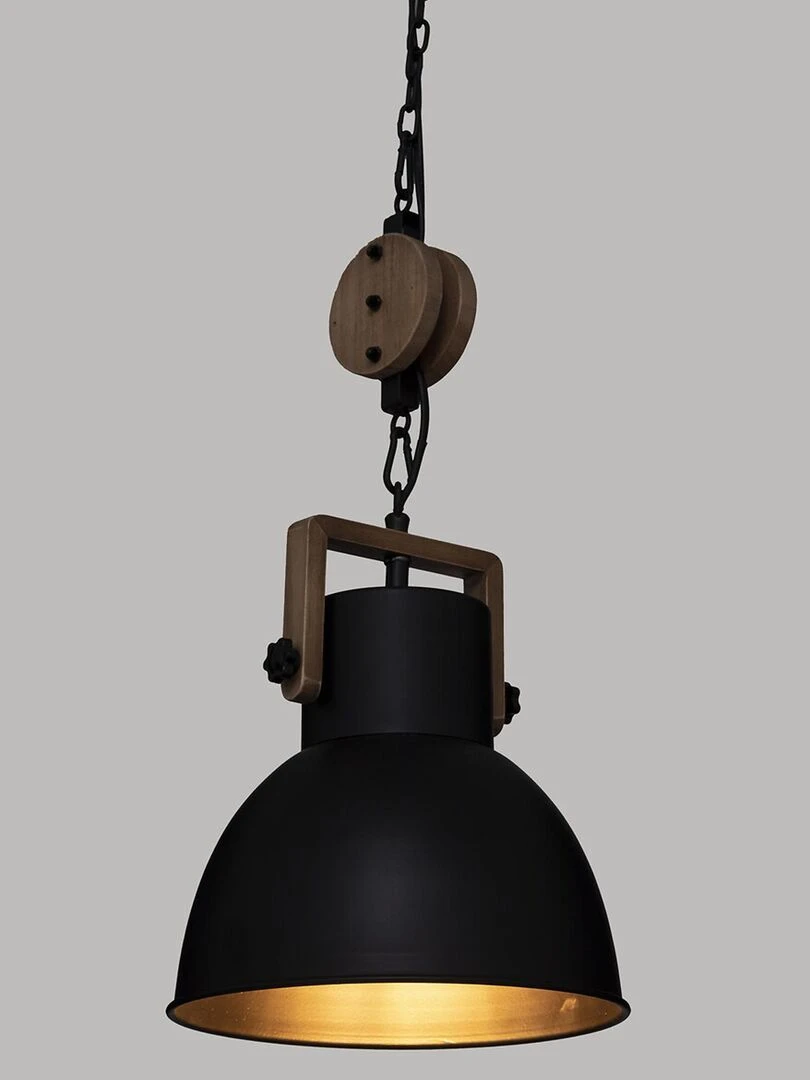 Suspension avec poulie en métal et bois   Noir