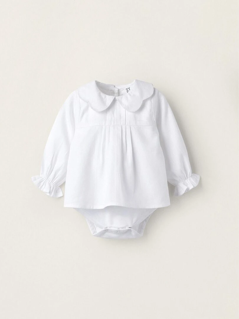 Bodies Blouse à manches longues avec volants pour nouveau né manches longues BALMORAL'S AFTERNOONS Blanc