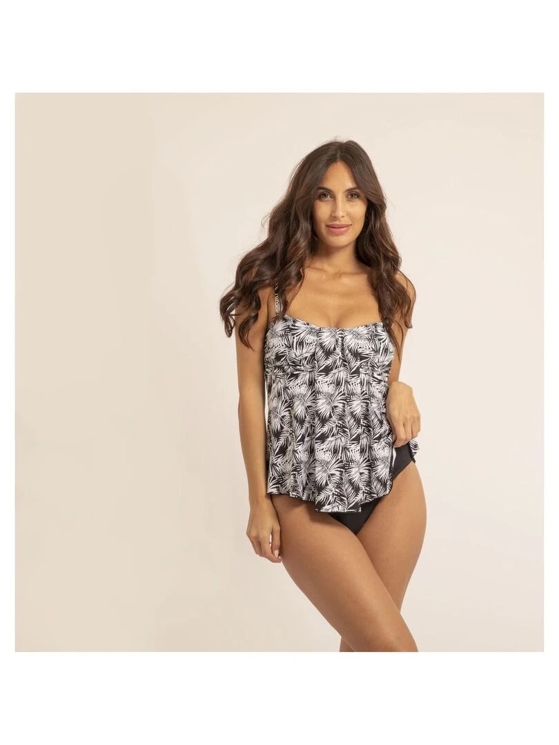 Maillot 2 pièces tankini motifs GAELLE Noir