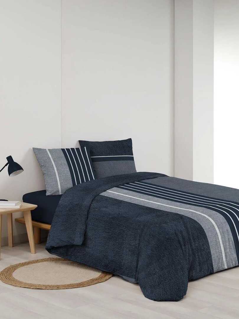 Housse de couette + 2 taies 220 x 240 cm Blueline   Bleu