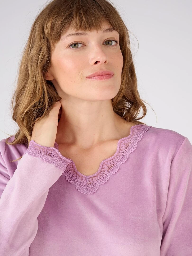Pyjama dentelle velours Thermolactyl Damart Rose parme