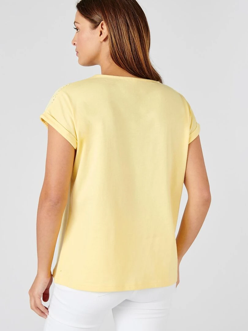 Tee shirt détails broderie anglaise   Damart   Jaune pâle