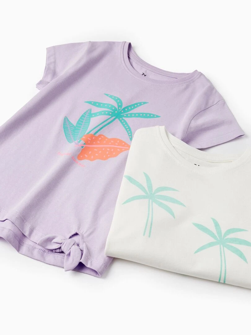 2 T shirts en Coton pour Fille 'Palmiers' manches courtes EXPLORING AUSTRALIA   Mauve