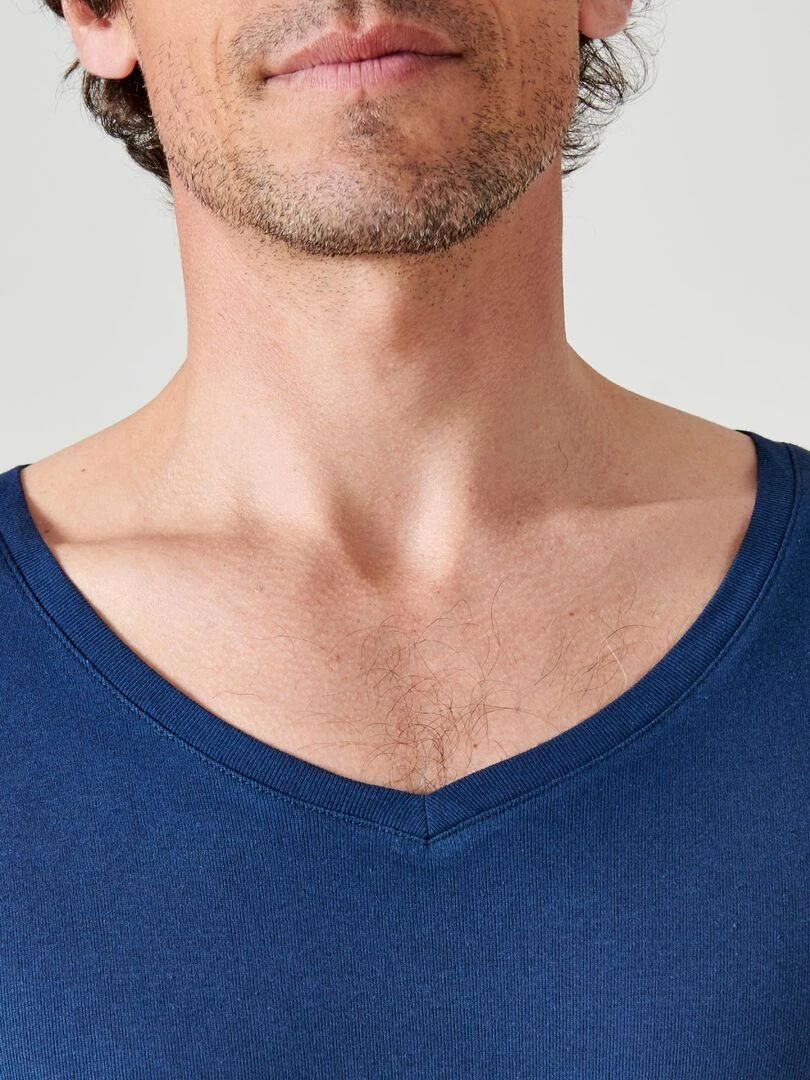 Lot de 2 t shirts col V  manches courtes  Essential pur coton peigné   Damart   Bleu marine