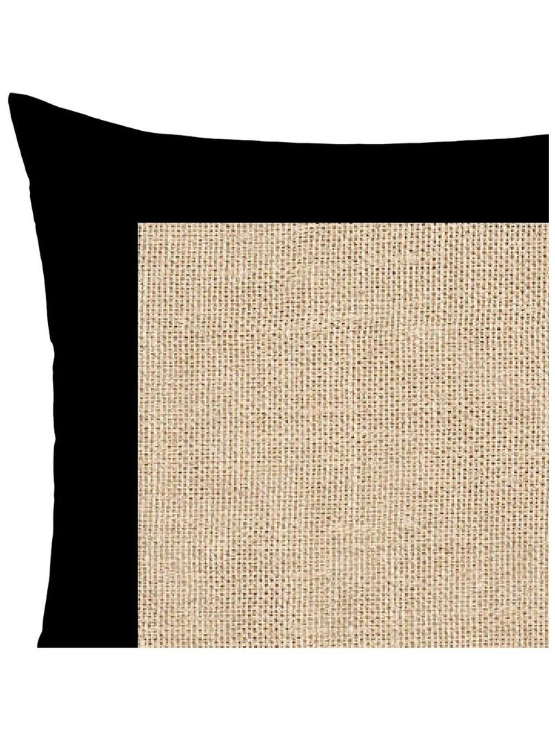 Coussin uni avec empiècement en toile de jute Noir