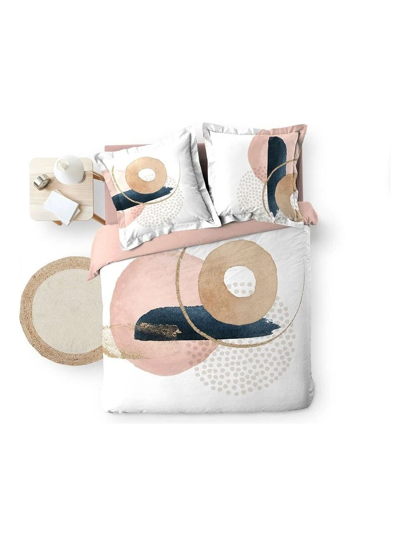 Housse de couette 260x240 + 2 taies Novaline coton 57 fils   Rose