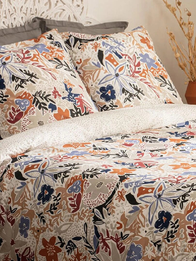 Parure de lit en percale fleurie Beige clair