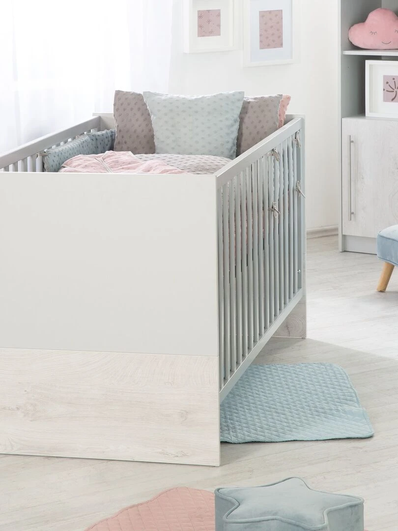 ROBA Lit bébé évolutif "Maren 2"   70x140   Hauteur Réglable   0 à 7 Ans   Gris Clair/Chêne Blanchi   Gris clair