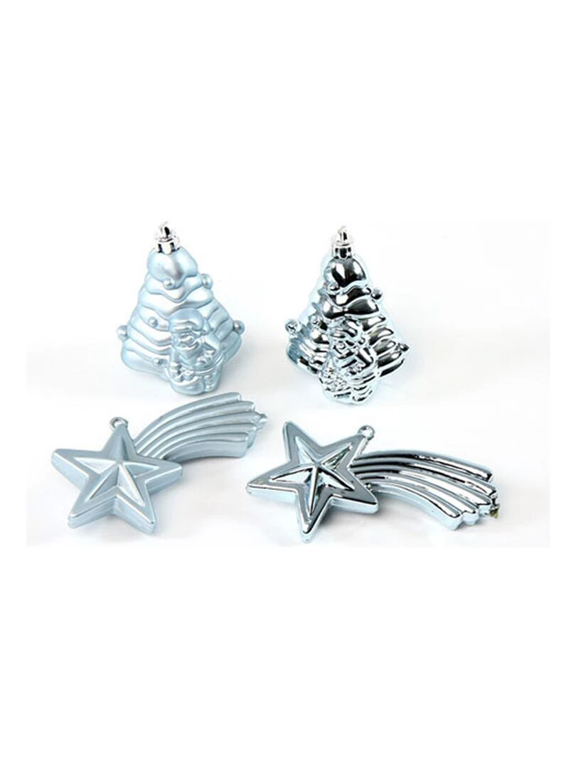 4 boules de sapin de noel et etoile Bleu ciel