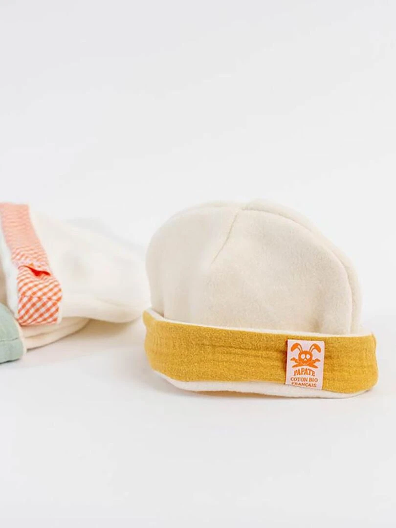 Bonnet de Naissance en Coton Bio Blanc et Honey   Beige