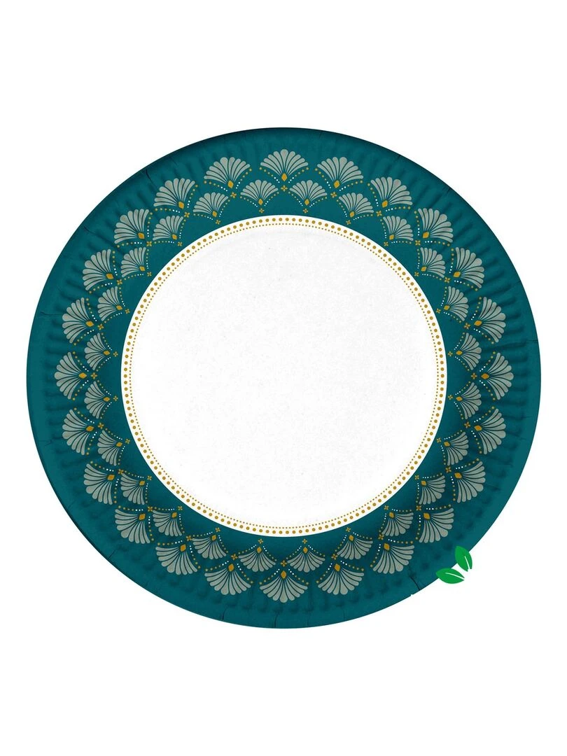 Set de 10 assiettes en carton 23 cm Eventail floral Bleu