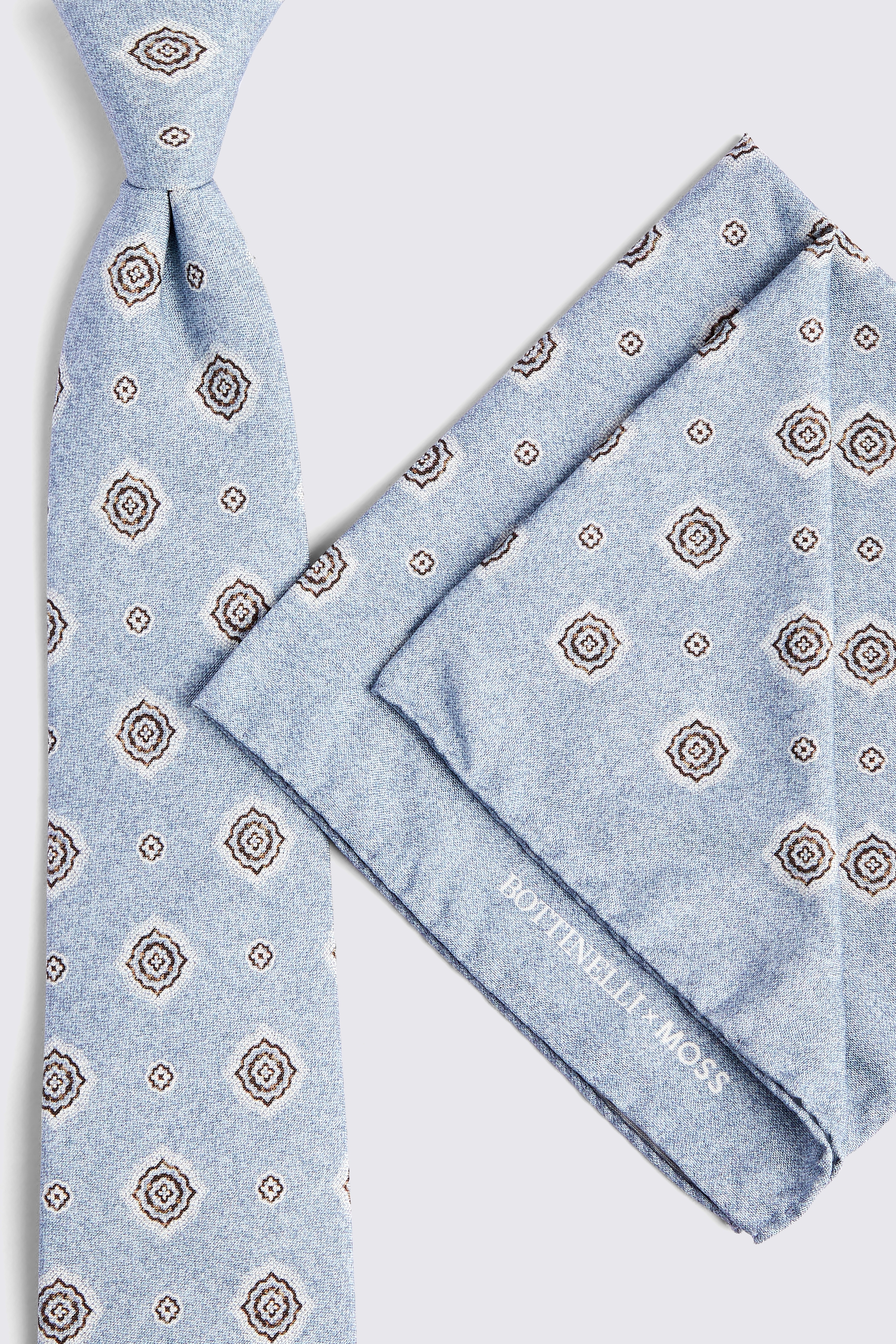 Bottinelli Sky Silk Medallion Pocket Square   Buy Online at Moss