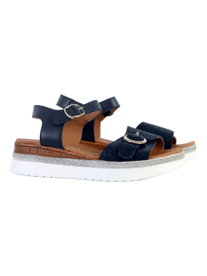 Sandale Plate Cuir TDF Alénoa   Bleu marine