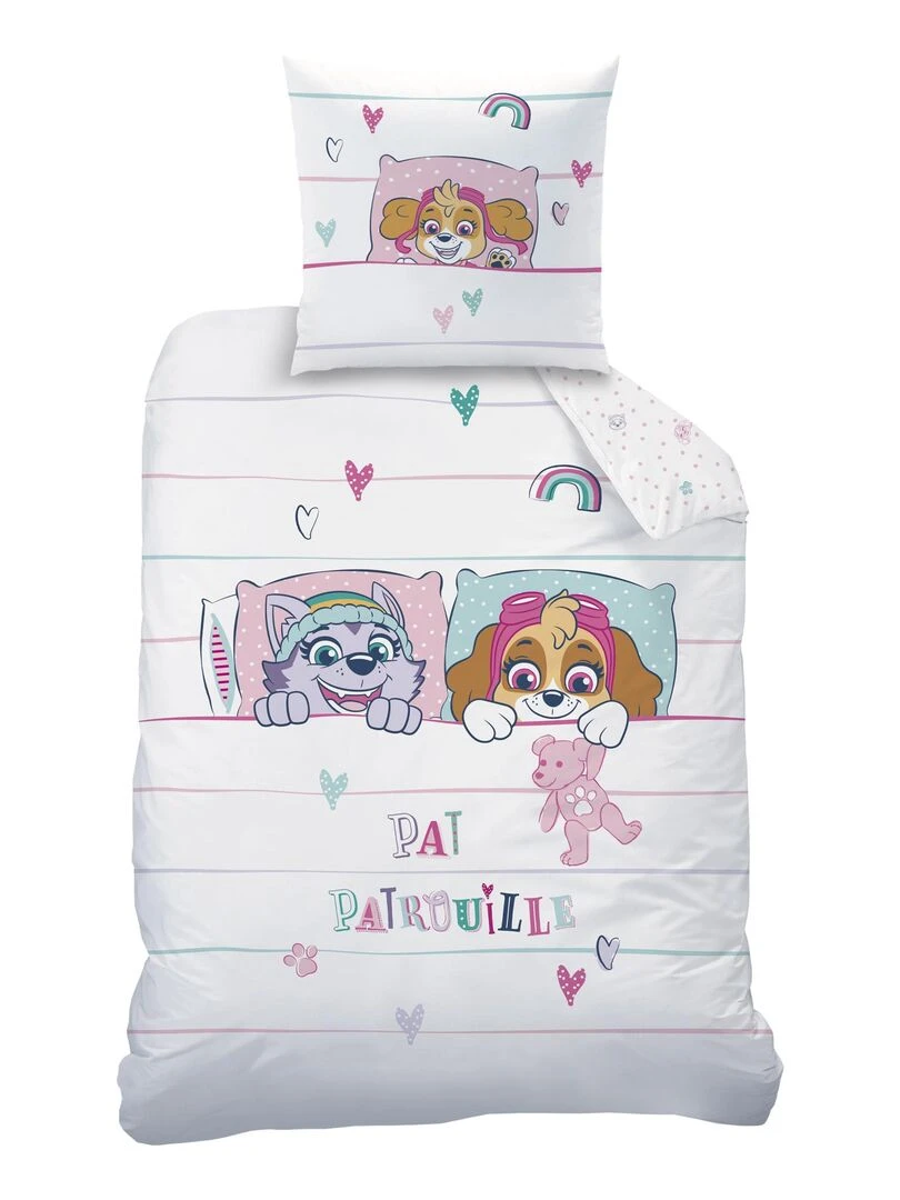 Parure de lit imprimée 100% coton  PAT PATROUILLE DOUCE NUIT   Blanc Rose