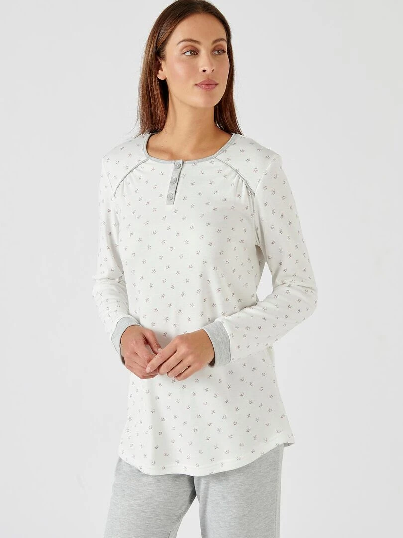 Pyjama manches longues maille interlock Thermolactyl   Damart   Blanc Ecru