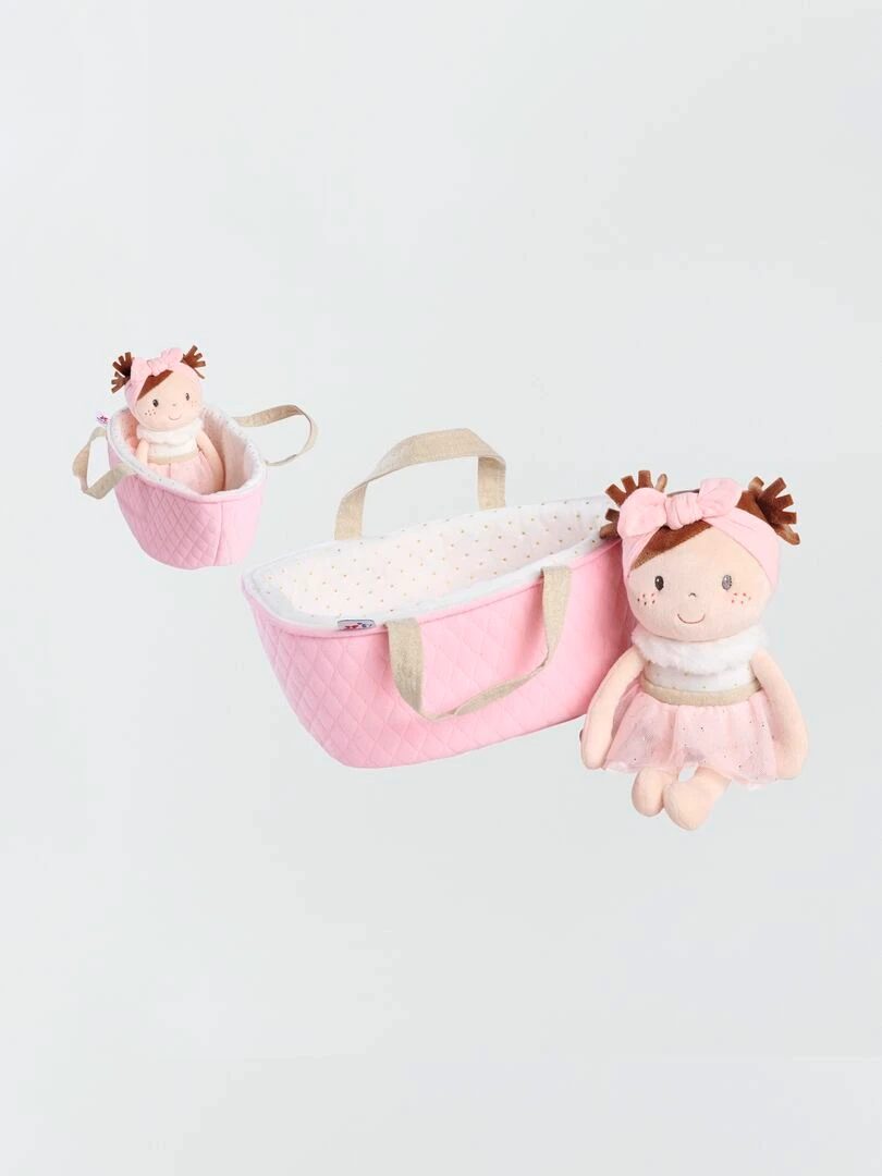 Poupée 'Lily' et son panier couffin ROSE