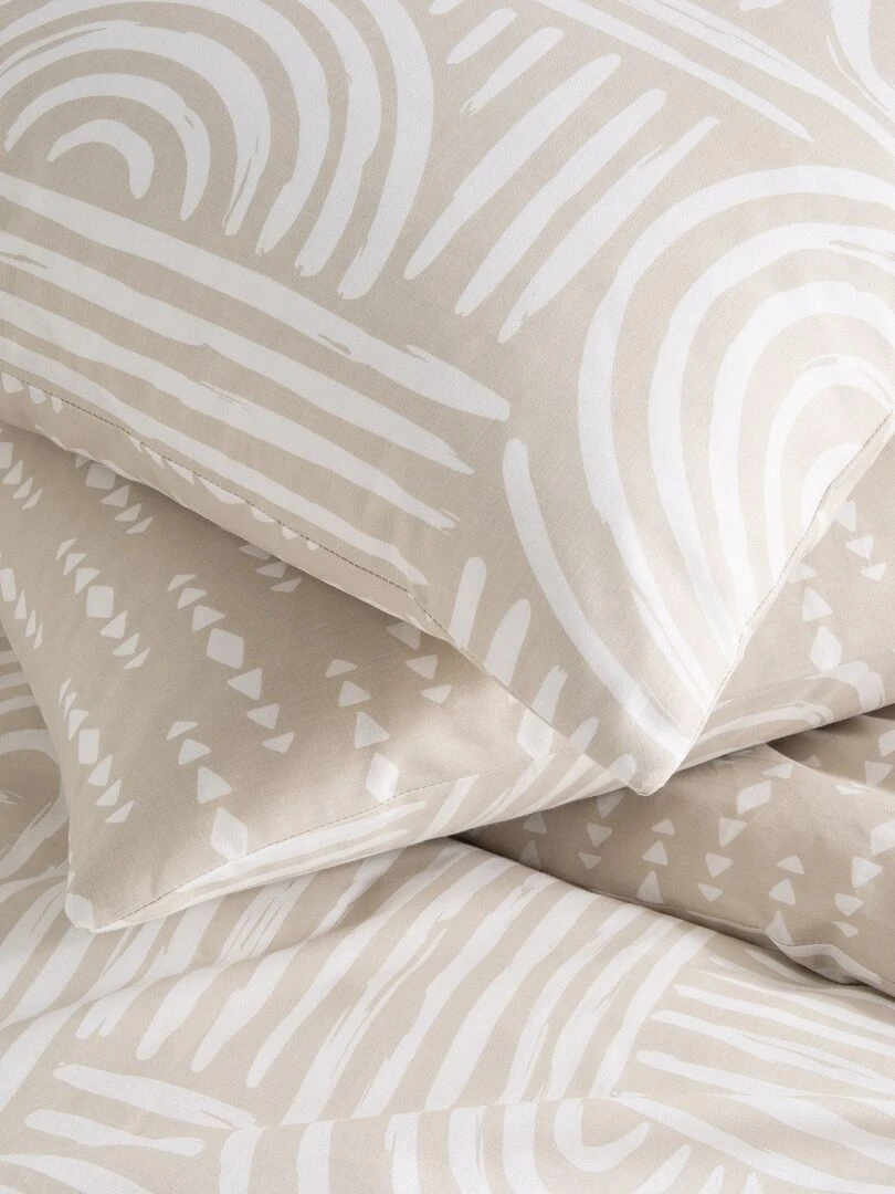 Future Home Parure de lit 2 personnes en coton 57 fils imprimé beige Beige