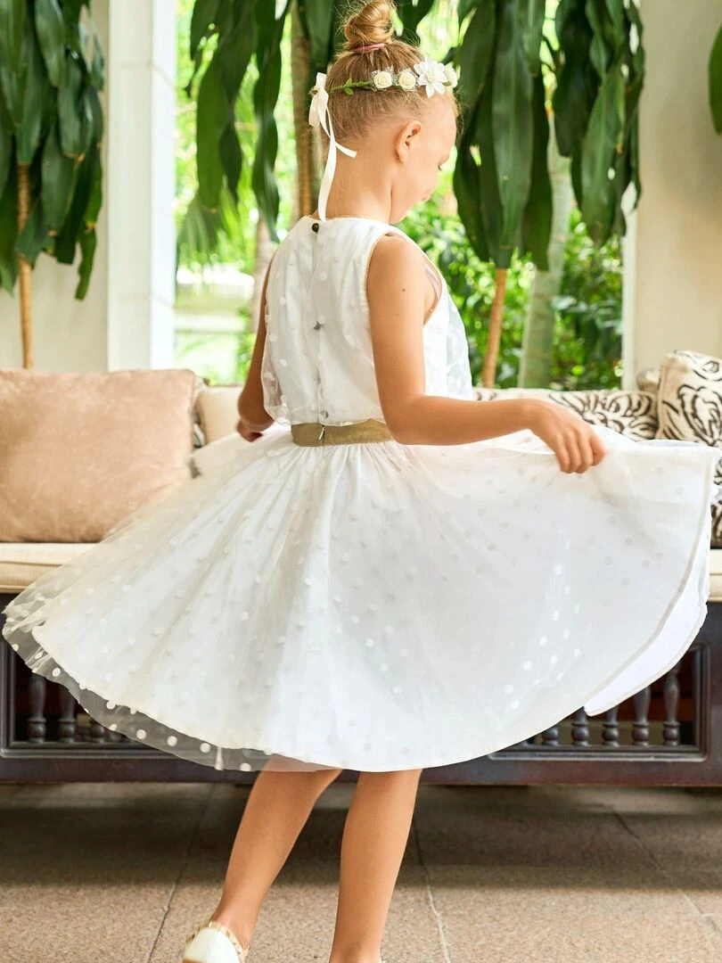 Robe Cérémonie Fille Tulle Blanche Lin Or HEPBURN La Faute à Voltaire Blanc Doré