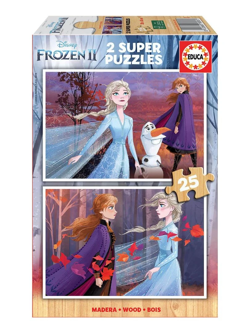 Puzzle en bois 2 x 25 pièces : La Reine des Neiges 2 (Frozen 2) N/A