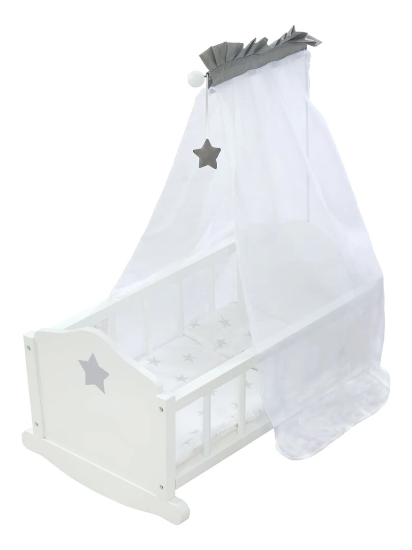 ROBA Berceau de Poupée Complet "Stella" Inclus Textile à Motif Étoile Blanc/Gris N/A