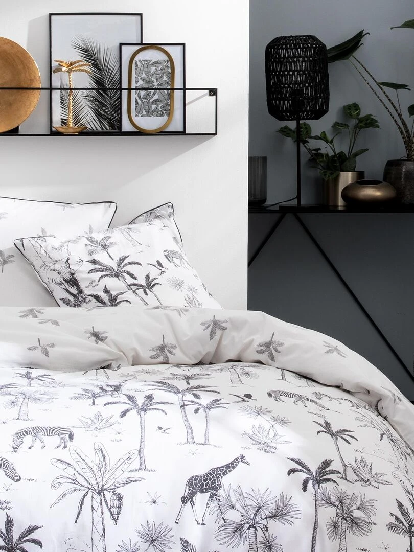 Parure de lit imprimée 100% coton  TROPICAL JOUY   Blanc