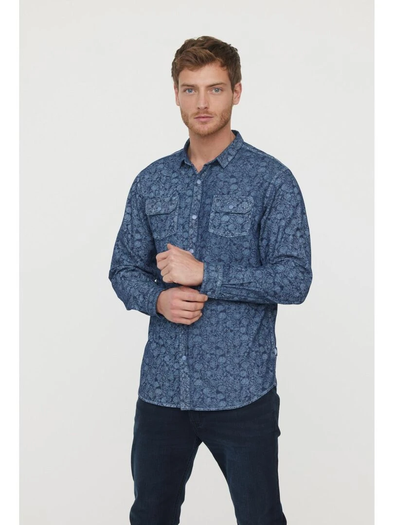Lee Cooper   Chemise manches longues coton regular DEZINE   Gris Bleu