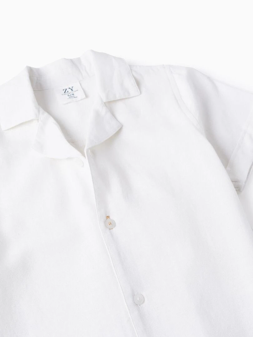 Chemise à Manches Courtes en Lin pour Garçon manches courtes   Blanc