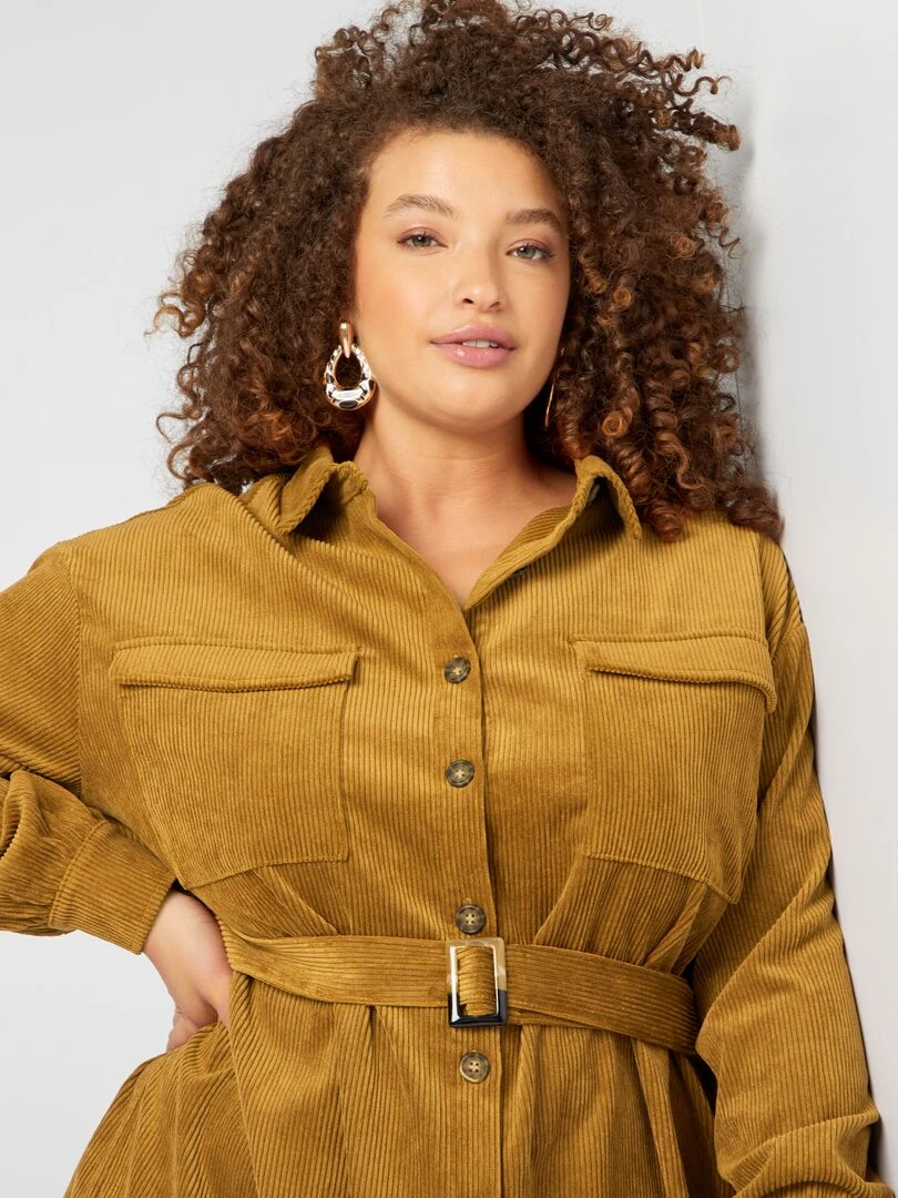 Robe chemise en velours côtelé   Marron