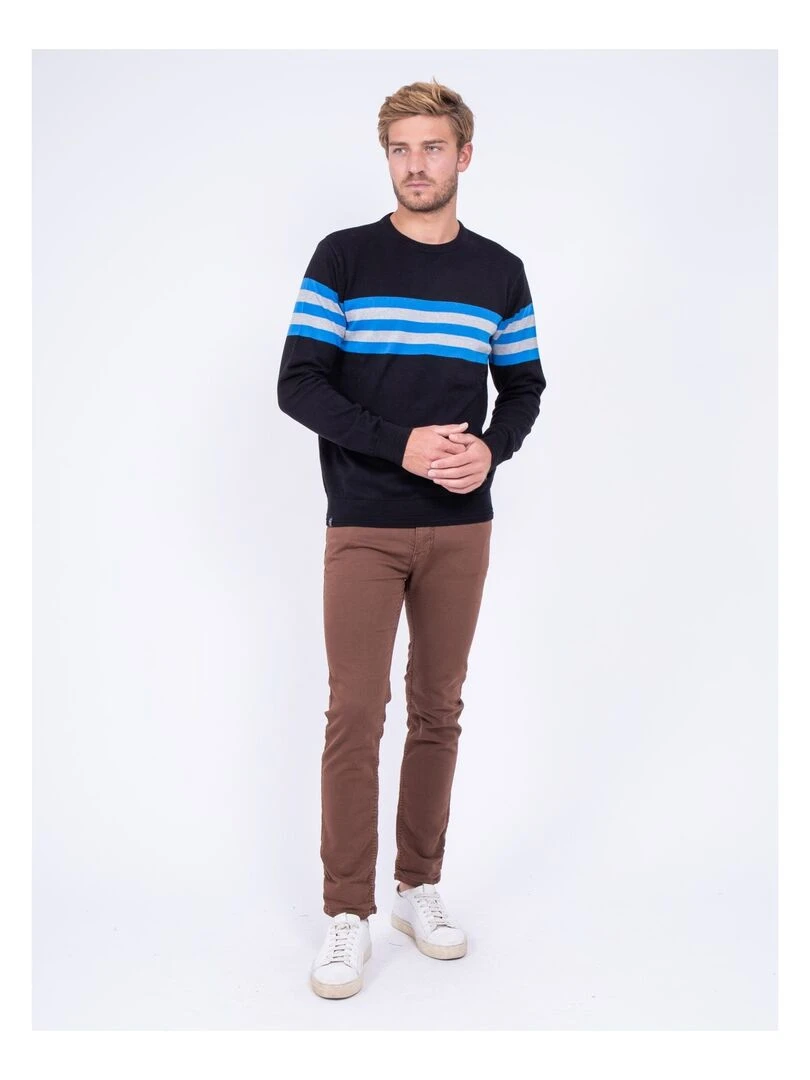 Pull col rond pur coton LIMOGE   Bleu